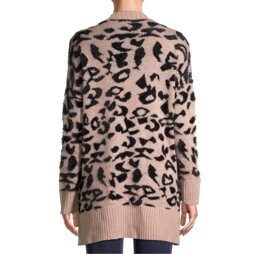 Leopard Print Open Cardigan S M Cozy Oversized Soft Knit Sweater